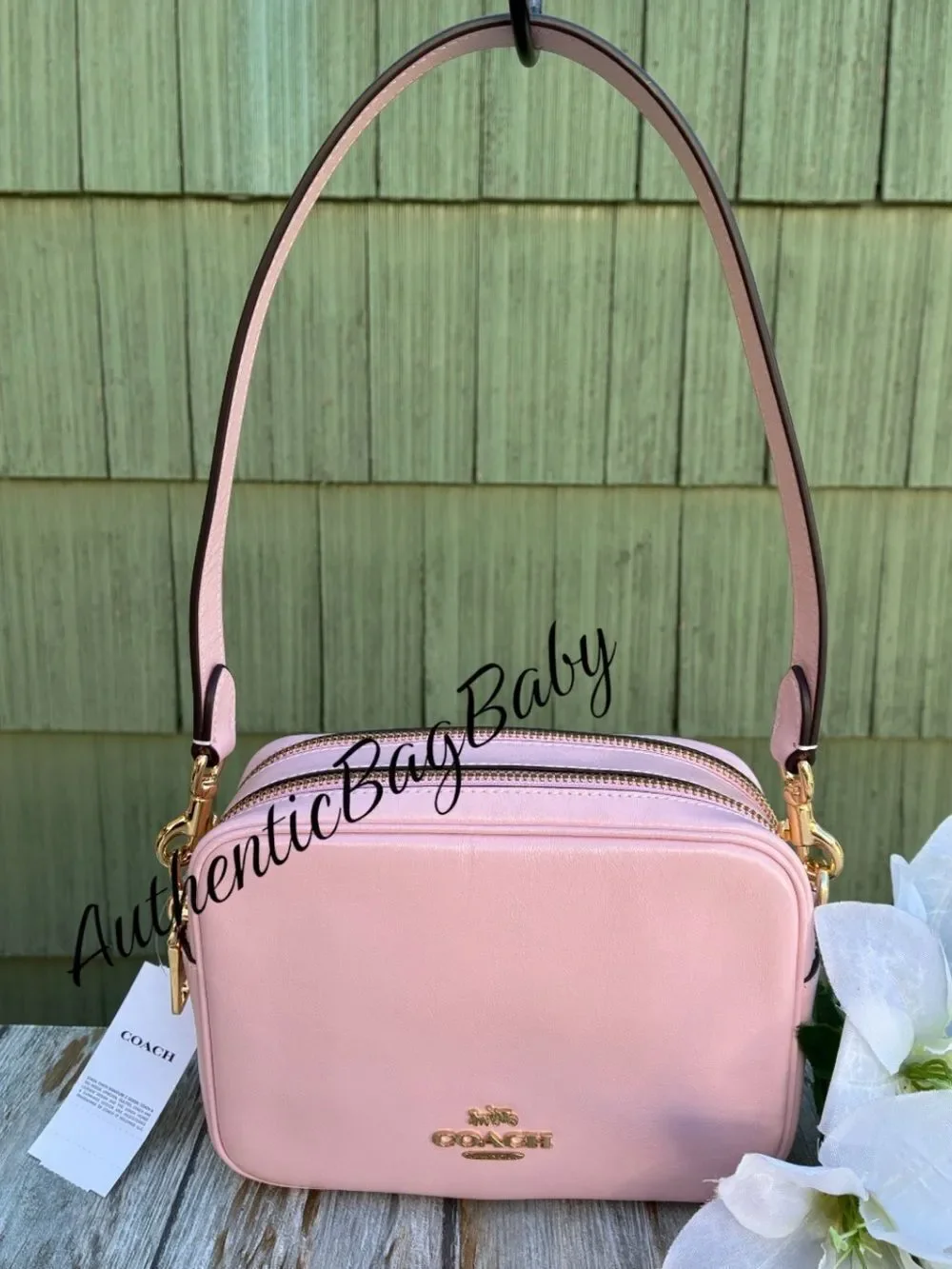 Coach Mini Carey Crossbody Bag In Light Pink Shiny Leather Purse